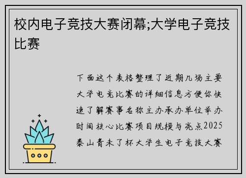 校内电子竞技大赛闭幕;大学电子竞技比赛